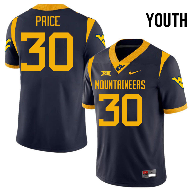 Youth #30 Judah Price West Virginia Mountaineers College 2024 New Uniforms Football Jerseys Stitched